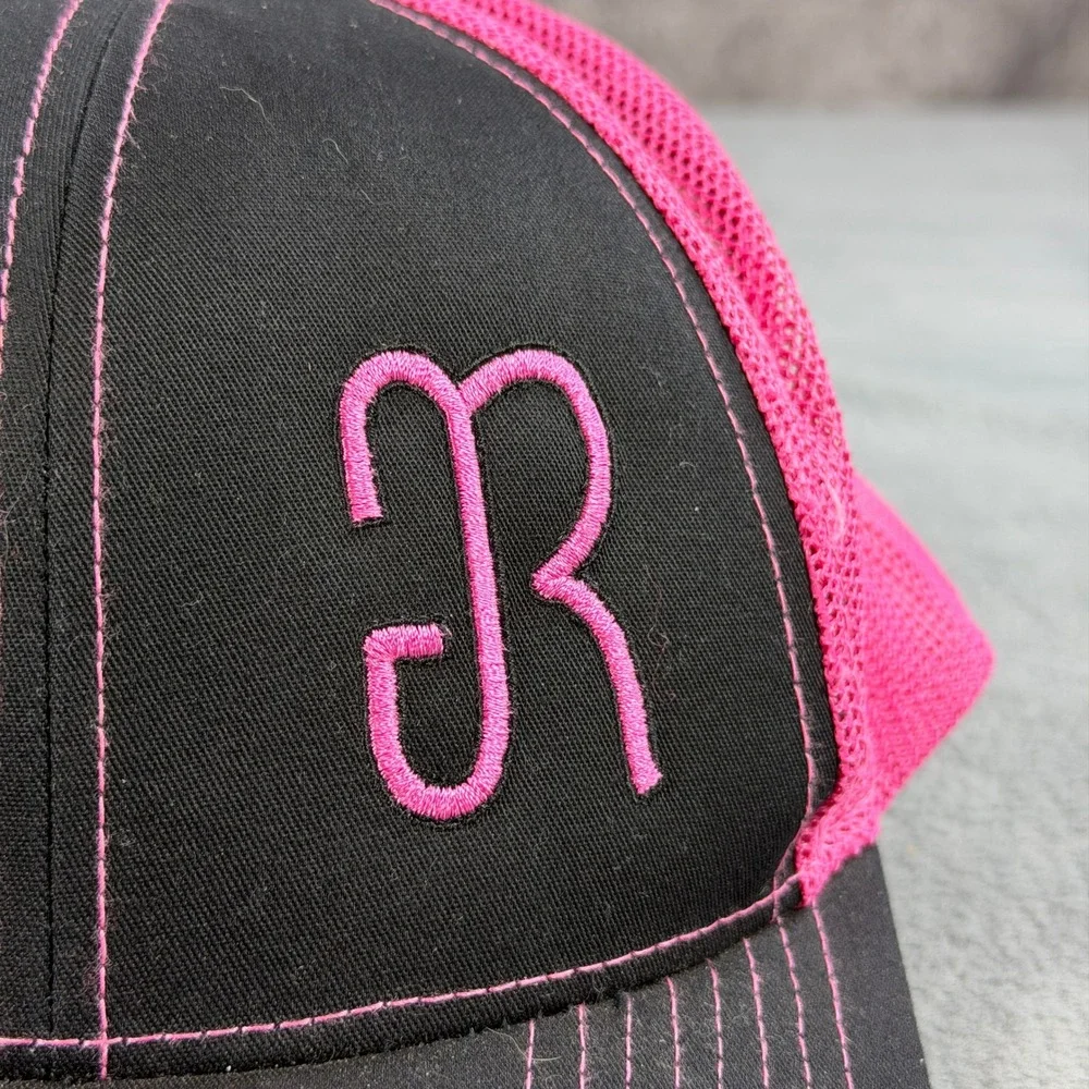 Pacific Headwear 104C Pro Model Trucker Hat Black Pink Snapback R Logo Cap OS